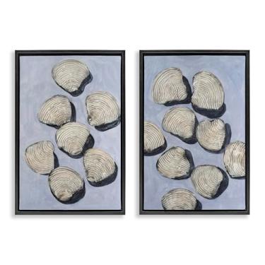 Imagem de Stupell Industries Conchas de moluscos embelezados vida marinha 2 peças preto emoldurado conjunto de lona design por Michael Willett, 78 x 53