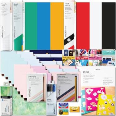 Imagem de Cricut Pacote de materiais e acessórios multifuncionais de luxo – Kit de material de amostra para iniciantes com mais de 45 peças para máquinas de corte Cricut Joy Xtra – vinil, HTV, pacotes para