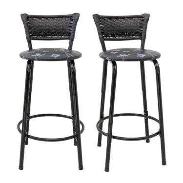 Imagem de Kit 2 Banquetas Para Bancada 60cm Preta Junco Preto Balcão Ilha Bistrô