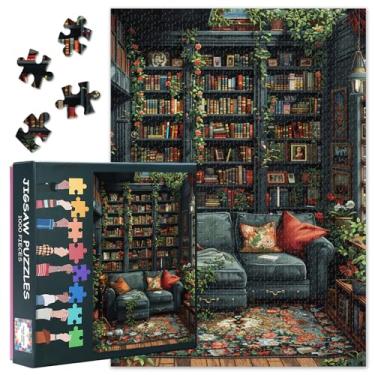 Imagem de Jigsaw Puzzles for Adults 1000 Pieces - Vintage Library with Bookshelves, Plants & Cozy Fireplace, Premium Quality Adult Puzzles - Completed Size 27.5x19.7 in