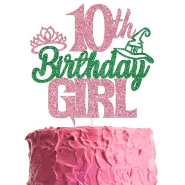 Imagem de Witch 10th Birthday Girl Cake Topper, Have A Wicked Birthday Cake Decoration, Pink Green Bday Decor, Witch Themed 10th Bday Party Decorations Pink & Green Glitter