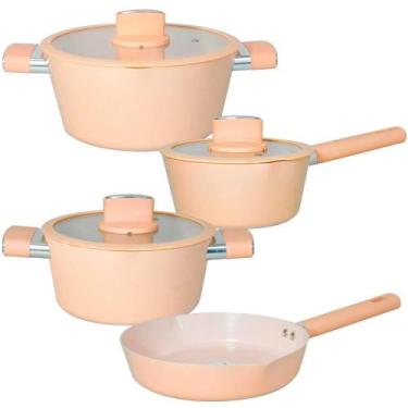 Imagem de Kit Panelas Indução Cerâmica Chicago Bege 4Peças Casambiente