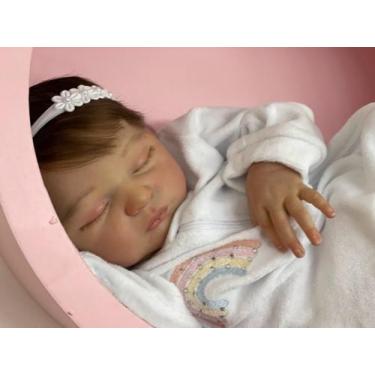 Imagem de Bebê Reborn Laura Menina Dormindo Premium Boneca Realista Olhos Fechad