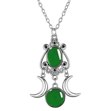 Imagem de Dreuyet Colar gótico de cristal de lua para mulheres, vintage, punk, vermelho, preto, roxo, crescente, gótico, tripla, lua, deusa, amuleto, pingente de amuleto, bijuteria de Halloween, Middle, Cristal