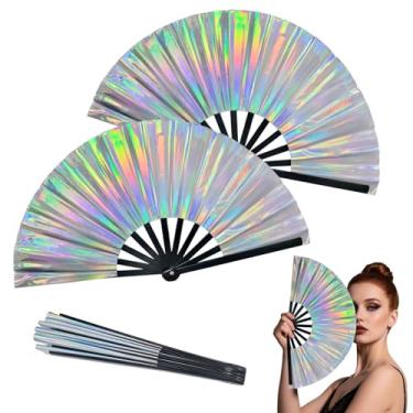 Imagem de CAIJ 2 peças, leque de mão, botas dobráveis no chão, leque de mão, leques de rave, fãs de clacking, para dança de linha, leque de mão grande, leque de dança