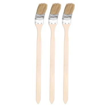Imagem de HARFINGTON 3 pincéis de pintura de radiador curvados de 3,8 cm de largura, pincéis de cerdas macias com cabo de madeira longo para bricolage, arte plana, móveis, cercas de armário, deck, acabamento de