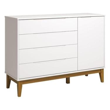 Imagem de Cômoda com Porta Classic Elfe Branco Acetinado Amadeirado - Reller