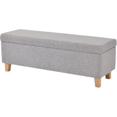 Imagem de Caixa De Armazenamento Otomano Dobrável Para Casa Com Tampas Puff Footstool Caixas De Armazenamento De Jardim Grande Banquinho Otomano Com Pernas De Madeira Cadeira De Pufe, Light Gray, Large