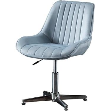 Imagem de Cadeira De Escritório Com Pernas Cruzadas Sem Rodas Giratória Cadeira De Tarefa Para Sala De Estar Cadeira De Maquiagem De Lazer Acolchoada Em Tecido Ergonômico Com Encos, Pu Khaki, Gray