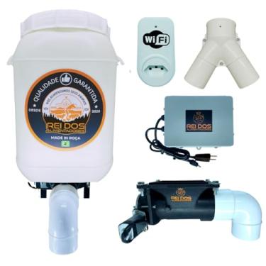 Imagem de Alimentador Automático com Reservatório de Ração de 25 Litros e Divisor Y, Programável via Timer WiFi Plug com App, Ideal para Cachorro Cavalo Bovino Ovelha Cabrito Porco Galinha Pato Coelho Peixe