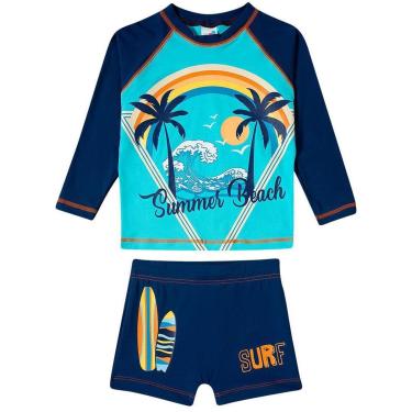 Imagem de Conjunto Praia Infantil Proteção UV Coqueiros Tropical Marinho Claro Tip Top-Masculino
