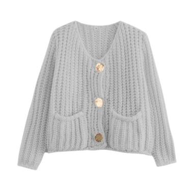 Imagem de Cardigã FindThy Cropped Knit feminino de manga comprida cinza tamanho 