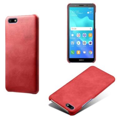 Imagem de Capa para Huawei Y5 Prime 2018,Proteção contra quedas,Casca de volta de cor sólida simples,Design de couro de imitação de plástico-Red
