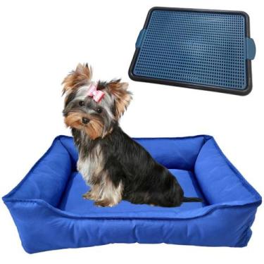 Imagem de Kit Cama Retangular Tactel M E Sanitário Pet Com Grade Médio - Dog Cat