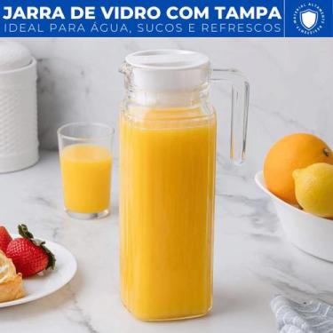 Imagem de Jarra de Vidro 1L c/ Tampa e Alça p/ Água Sucos e Refrescos - casambie