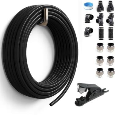 Imagem de Sctihwelire Kit de tubulação de ar PU 4 mm OD ou 5/81.3 cm x 2,5 mm ID - Mangueira flexível preta de 10 m com encaixes de pressão para conectar, cortador de tubo - kit de linha de ar pneumático para