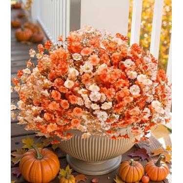 Imagem de Mães artificiais para atividades ao ar livre, plantas falsas de outono para decoração de outono, 12 pacotes de glória matinal de seda com aparência de eucalipto, verdade, resistentes a UV, mães falsas