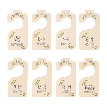 Imagem de predolo 8 peças separadores de armário para bebês, organizador de cabides de tamanho de roupas de recém-nascido a 24 meses, de madeira para etiquetas