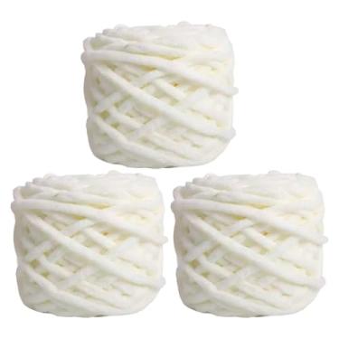 Imagem de MotiveTech 3 Novelos de Chenille Grosso com 7 Mm de Espessura E 70 M de Comprimento para Luvas de Manta de Tricô Manual para Iniciantes, Branco