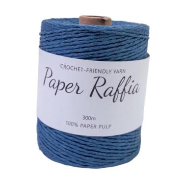 Imagem de Fenteer Fita de papel de ráfia, corda de papel, presentes, fita de ráfia macia faça você mesmo, artesanato, fio para bolsas de crochê, cestas de encaixe, Azul Escuro
