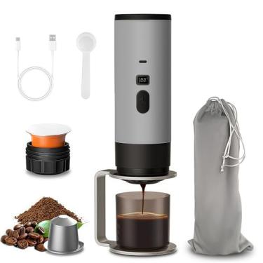 Imagem de Cafeteira portátil de café expresso para viagem Nano Car Cafeteira compatível com café moído e cápsula para trailer, caminhadas, acampamento, escritório, máquina de café expresso de viagem, cinza
