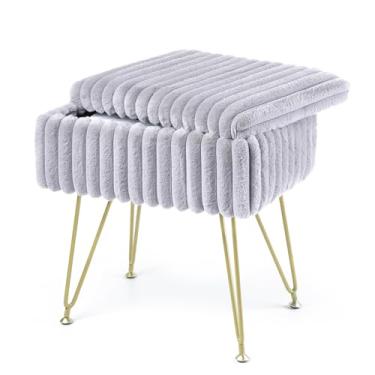 Imagem de ABHENG Cadeira retangular multifuncional com armazenamento, apoio para os pés e apoio para os pés de veludo, base de ferro antiderrapante para sala de maquiagem, quarto, sala de estar, 40 x 25 x 43 cm