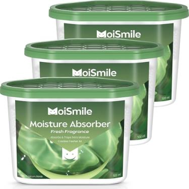 Imagem de Pacote com 3 absorventes de umidade Moismlie, desumidificador de armário de fragrância fresca para banheiro, carro e porão, caixas recarregáveis com absorção de umidade de 300 ml