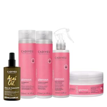 Imagem de Kit Cadiveu Profissional Essentials Glamour Shampoo Condicionador Máscara Fluído e Açaí Oil 60 (5 produtos)