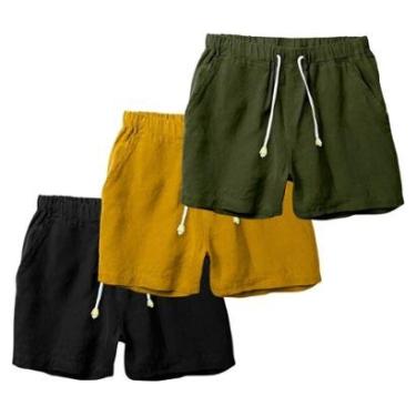 Imagem de Kit 3 Shorts Linho Bermuda Masculina Com Cordão Estilo Casual-Masculino