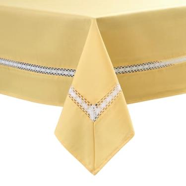 Imagem de EHouseHome Toalha de mesa de tecido resistente com renda branca à prova d'água/não amassa/resistente a manchas/à prova de óleo. Para jantar, interior e exterior, casamento, férias, amarelo, retangular