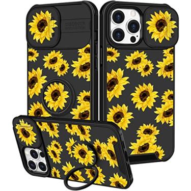 Imagem de Goocrux (2 em 1 para iPhone 13 Pro Max Capa Girassol para Mulheres Meninas Capa de Telefone Floral Feminino, Design de Flores Bonitas com Capa de Câmera Deslizante + Suporte de Anel Capas de Moda Flor para Apple 13 Pro Max 6,7 ''