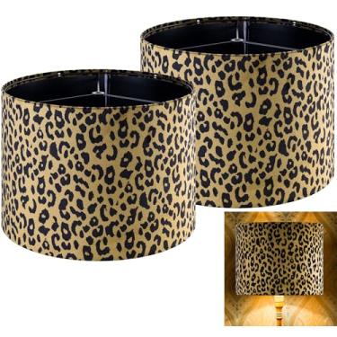 Imagem de Conjunto de 2 tambores de abajur de leopardo amarelo grande de 40,6 cm, abajur para substituição de luminária de chão e de mesa, abajures de animais impressos em várias cores para decoração de arte de