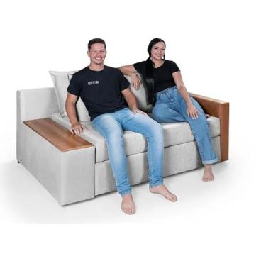 Imagem de Sofá Cama Panamá Chenile Pompéia Aveludado Composê com Baú Invertido Casal 2 Lugares (Prata 206/856)