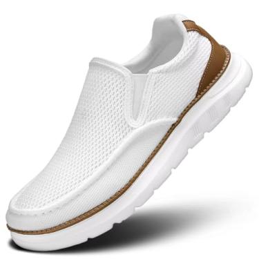 Imagem de Sapato náutico masculino casual, mocassins, sem cadarço, para caminhada, malha, negócios, Oxford, trabalho, leve, sola macia, 1 Branco, 41