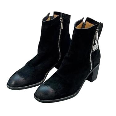 Imagem de Archicolor British Zipper Chelsea Chimney Botas de cano baixo, sola grossa, minimalista, couro legítimo, botas femininas outono inverno, Camurça, 35