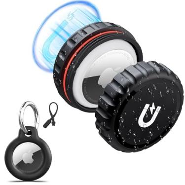 Imagem de Mikirini Pacote com 2 para Apple AirTag, 1 capa impermeável com ímã forte para bicicleta, carro, caminhão e trailer, 1 capa protetora para chaveiro com chaveiro e cordão (1 ímã 1 chaveiro)