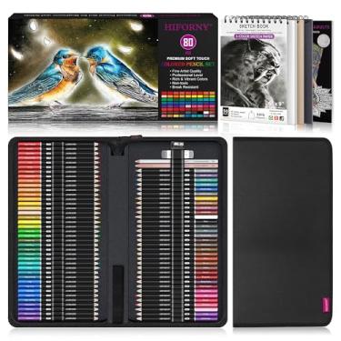 Imagem de HIFORNY Conjunto de 80 lápis de cor para adultos – 72 lápis de cor de núcleo macio com caderno de desenho, livro de colorir, liquidificador, queimador, borracha, apontador e tabela de cores – em caixa