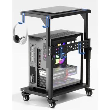 Imagem de ZUAVIALA Suporte de torre de computador, 6 níveis de altura ajustável, suporte de torre de PC para piso, suporte de CPU móvel para jogos, escritório, casa, 54 a 72 cm, preto