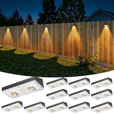 Imagem de Bridika Luzes solares para cercas externas à prova d'água, pacote com 12 lâmpadas de deck alimentadas por energia solar com lentes brilhantes LED, branco quente, branco frio e brilho em cor RGB, luzes