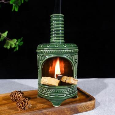 Imagem de MOUGIGI Suporte de cerâmica artesanal Palo Santo e Mini Chiminea Incenso - Perfeito para palitos Palo Santo, altar, sálvia e queima de cone - decoração zen para limpeza energética, ioga, meditação e