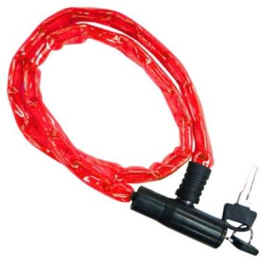 Imagem de Cadeado Corrente Tranca Bike Chave Bicicleta Moto Vermelho