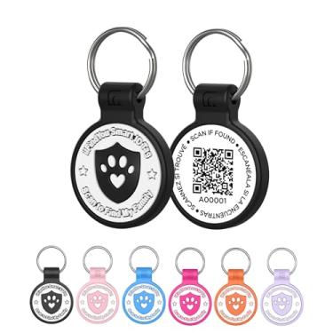 Imagem de ilFindYou Etiquetas de silicone personalizadas pequenas para coleiras de animais de estimação, etiquetas de nome de gato com código QR, alertas de localização de digitalização, preto P