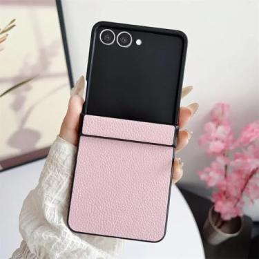 Imagem de Capa protetora de couro rígido com dobradiça para Galaxy Z Flip5 (para Galaxy Z Flip5/rosa)