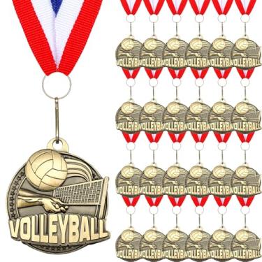 Imagem de Cunno 24 peças medalhas de ouro em massa fitas de prêmio de 5 cm com tema esportivo troféu de medalha de metal para torneios do dia do time presentes de vencedores de festa de aniversário (vôleibol)