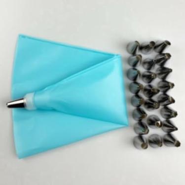 Imagem de Saco De Confeitar De ReutilizáVel - Kit Com 24 PeçAs Incluindo Bicos Para DecoraçãO De Bolos, Cupcakes E Doces, Conjunto Completo Para Confeitaria, LaváVel E DuráVel(24 Pcs Saco de Pastelaria Azul)