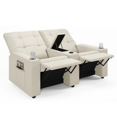 Imagem de Poltrona do Papai Reclinável Cinema 2 Lugares Manual Baú USB Haifa F05 Veludo Bege - Lyam Decor
