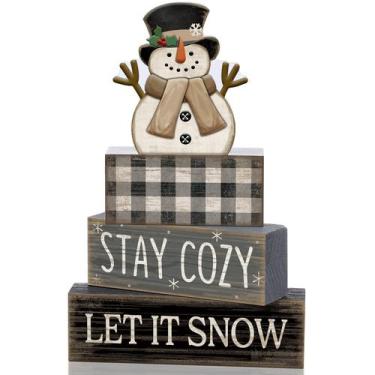 Imagem de Decoração de mesa Yuntau Wooden Snowman Christmas Set 15cm