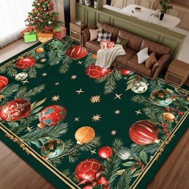 Imagem de FRAMICS Tapete de Natal, 20 x 25 cm, bolas de Natal, tapete lavável de pinheiro, verde, antiderrapante, macio, de lã sintética, tapete para quarto de bebê, sala de jantar, escritório