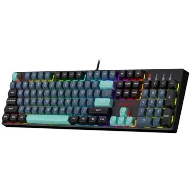 Imagem de Redragon Teclado para jogos RGB com fio K582 SE, teclado mecânico de 104 teclas com soquete de troca a quente atualizado, kit de amortecimento de ruído, teclas PBT de cores mistas, interruptor