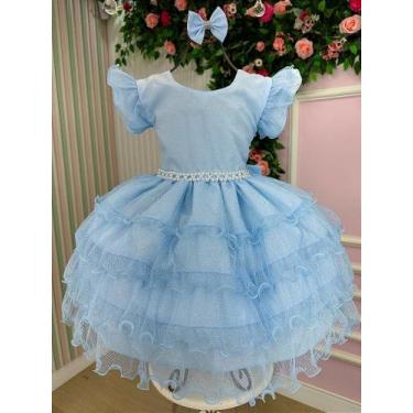 Imagem de Vestido Infantil Azul Bebê com Glitter para Festa Luxo - Fabuloso Atel